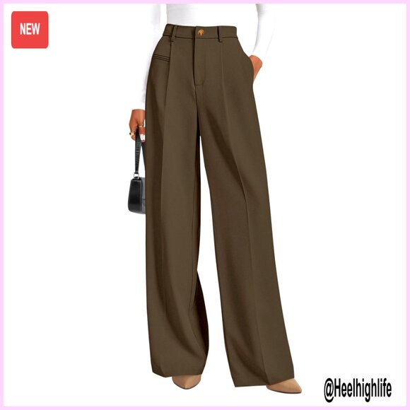 Pants - Wide Leg Palazzo Pants High Waisted Business Casual Work Trousers